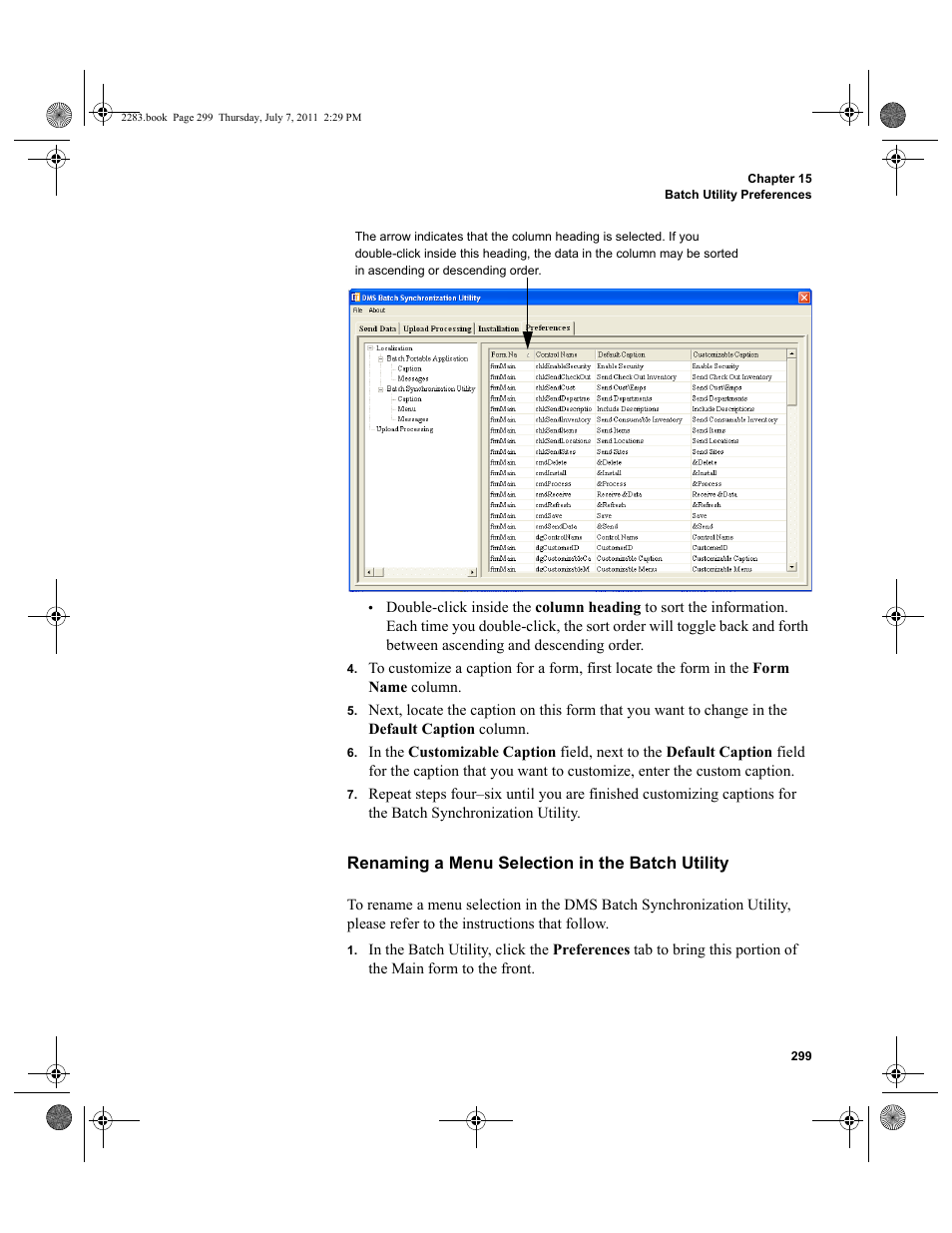 Renaming a menu selection in the batch utility | IntelliTrack Check In/Out User Manual | Page 329 / 564