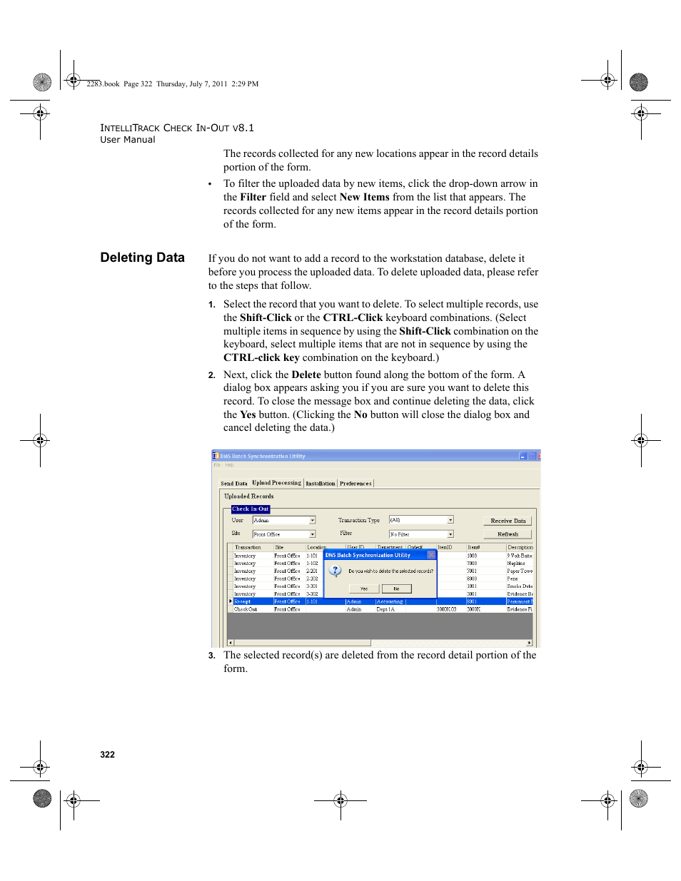 Deleting data | IntelliTrack Check In/Out User Manual | Page 352 / 564