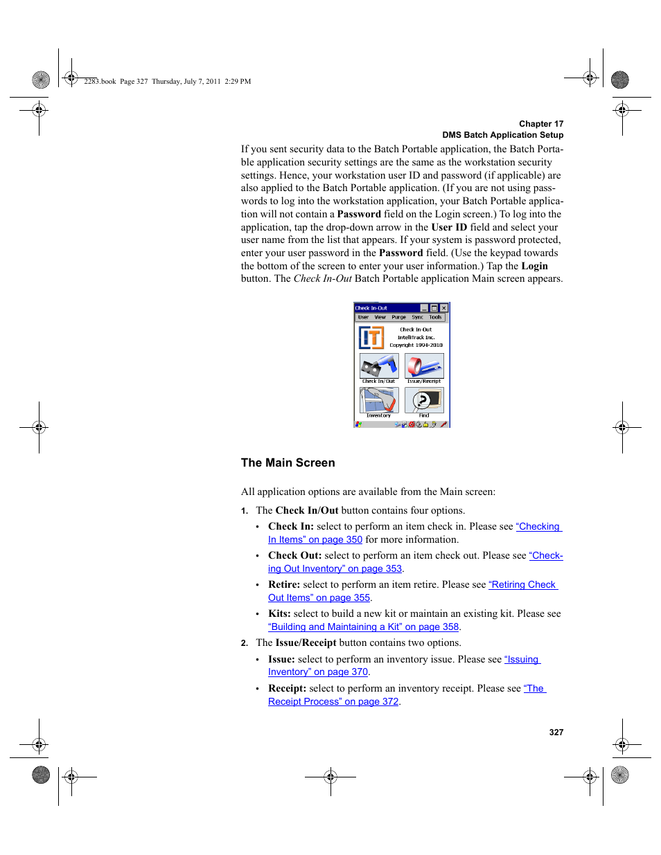 The main screen | IntelliTrack Check In/Out User Manual | Page 357 / 564