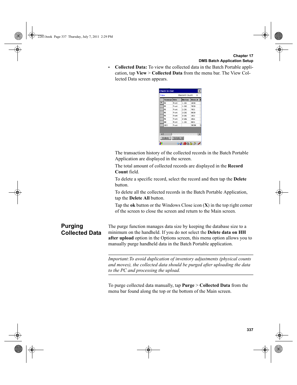 Purging collected data | IntelliTrack Check In/Out User Manual | Page 367 / 564