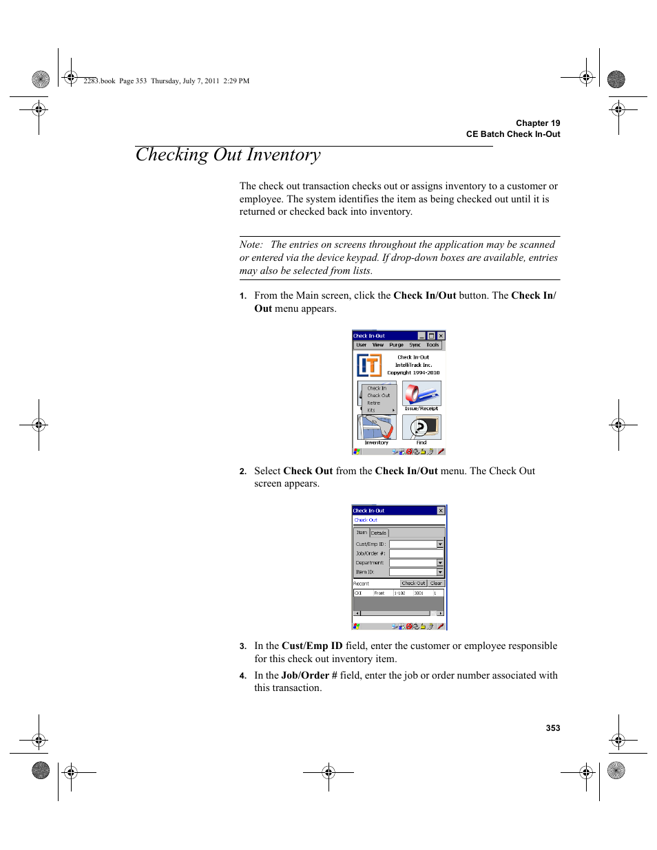 Checking out inventory, Check | IntelliTrack Check In/Out User Manual | Page 383 / 564