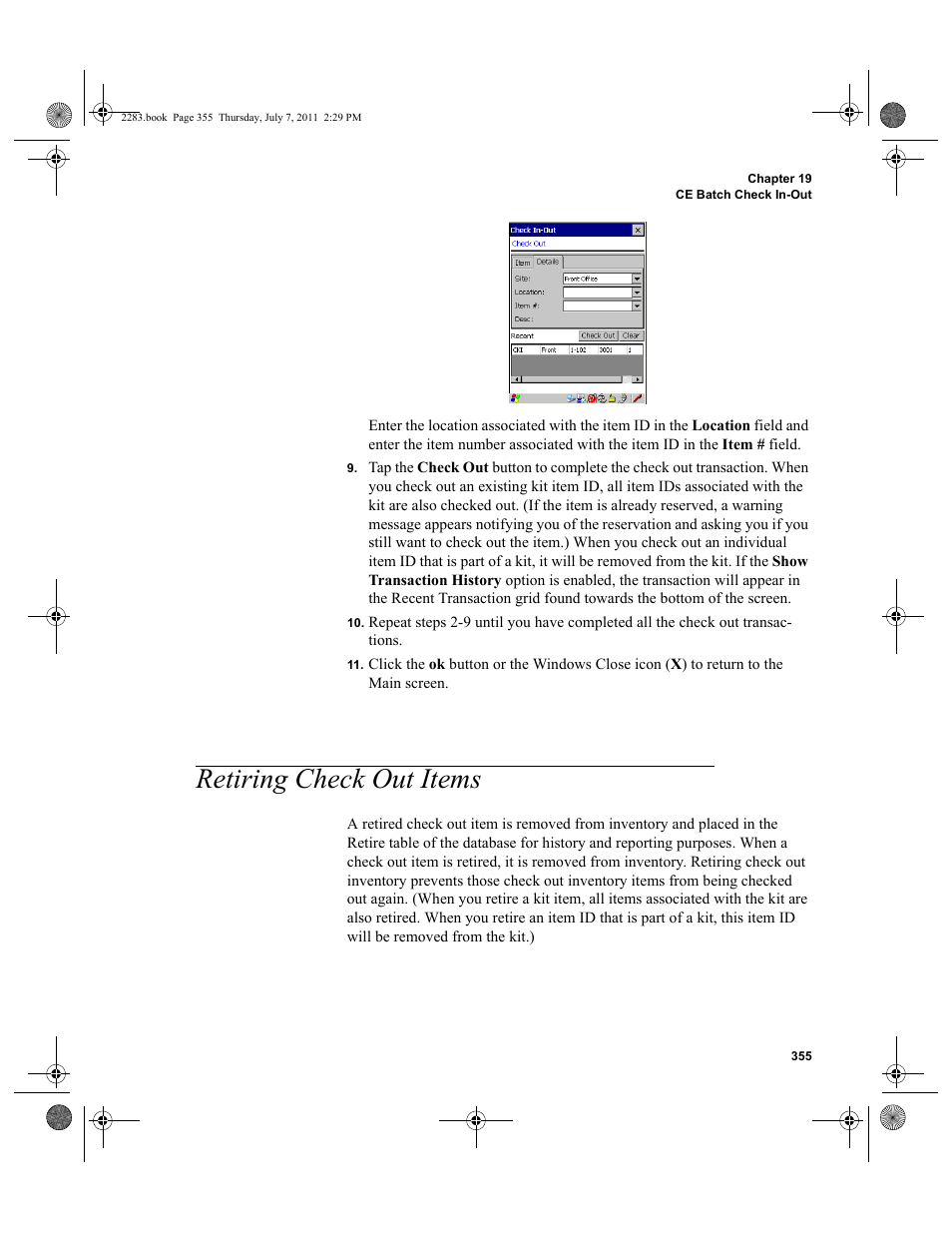 Retiring check out items, Retiring check | IntelliTrack Check In/Out User Manual | Page 385 / 564