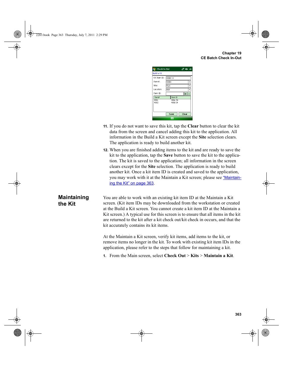 Maintaining the kit | IntelliTrack Check In/Out User Manual | Page 393 / 564