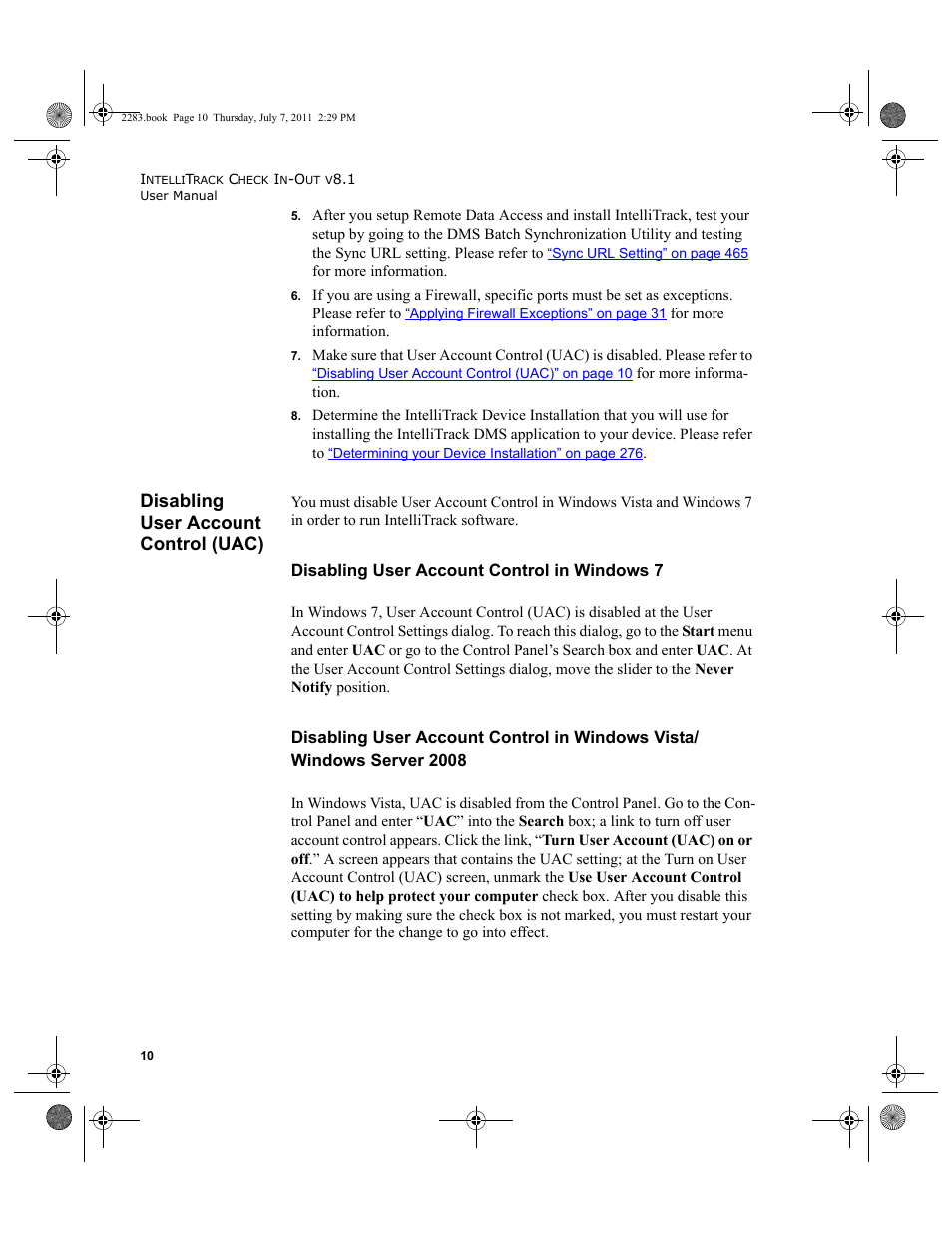 Disabling user account control (uac) | IntelliTrack Check In/Out User Manual | Page 40 / 564