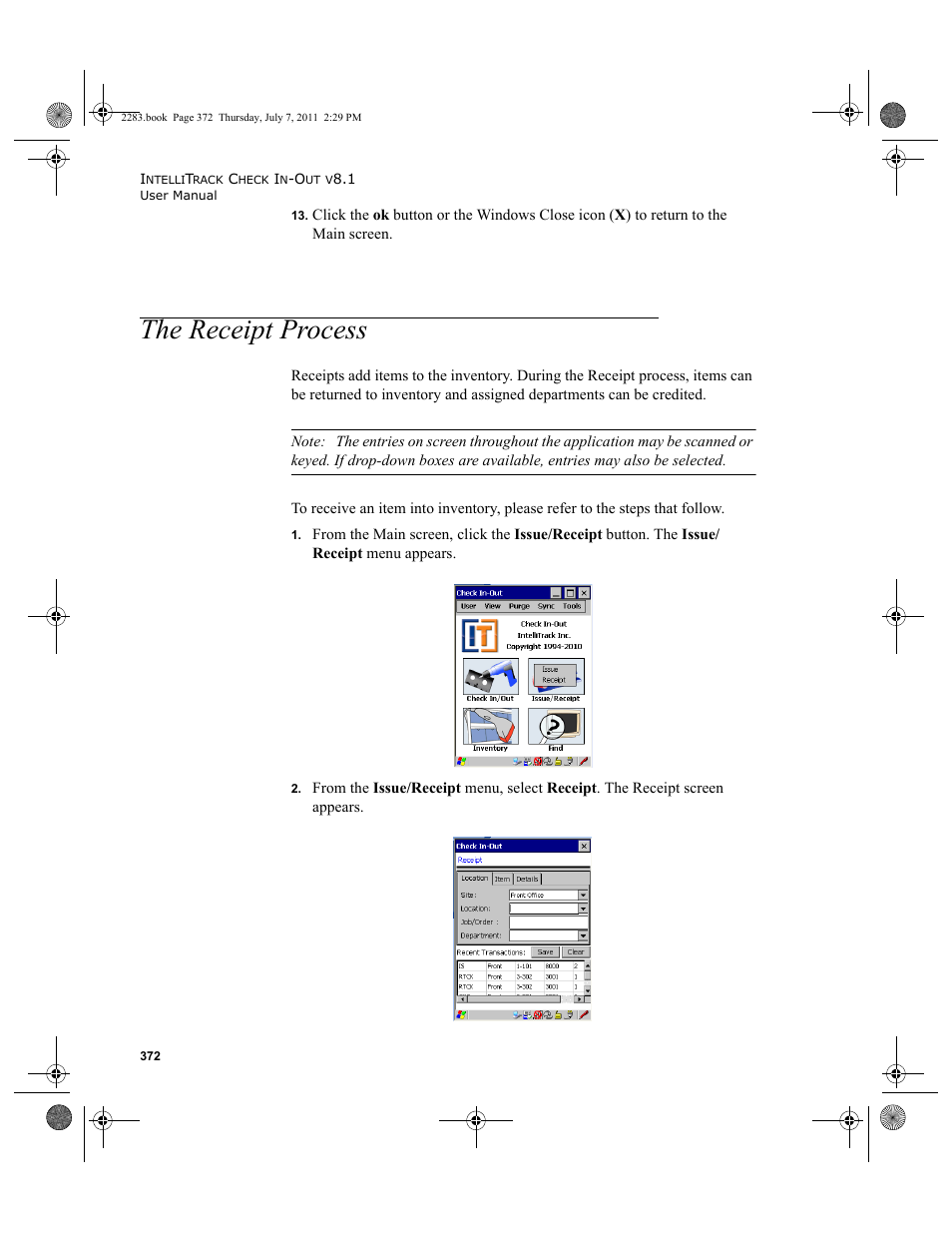 The receipt process | IntelliTrack Check In/Out User Manual | Page 402 / 564