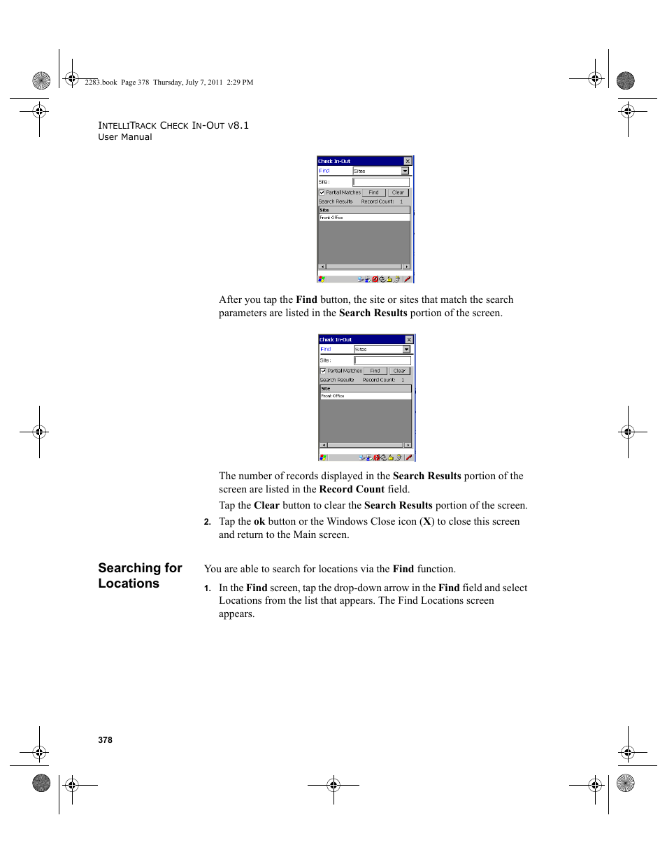 Searching for locations | IntelliTrack Check In/Out User Manual | Page 408 / 564