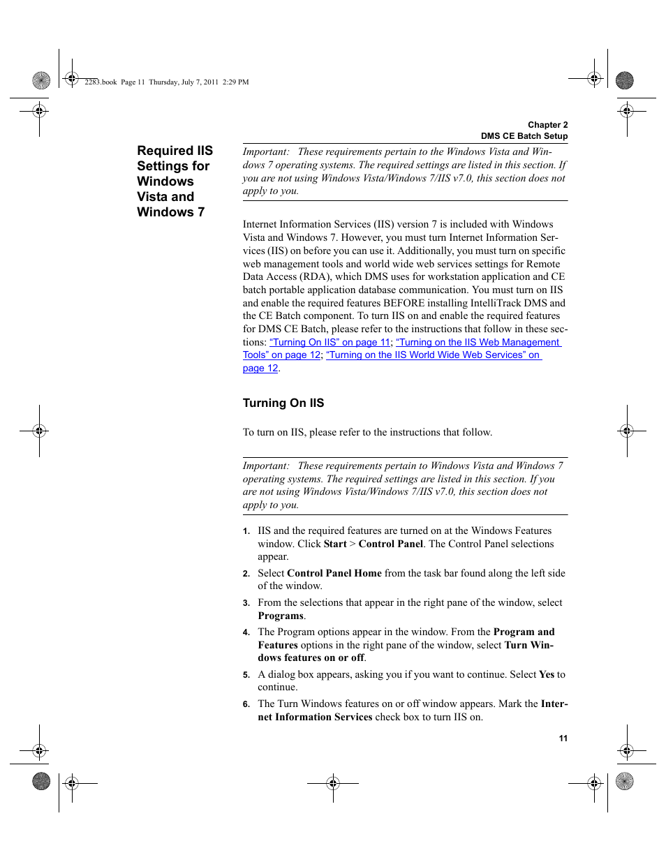 Turning on iis | IntelliTrack Check In/Out User Manual | Page 41 / 564