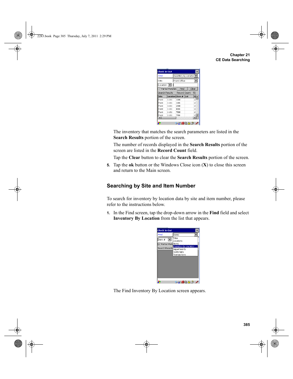 Searching by site and item number | IntelliTrack Check In/Out User Manual | Page 415 / 564