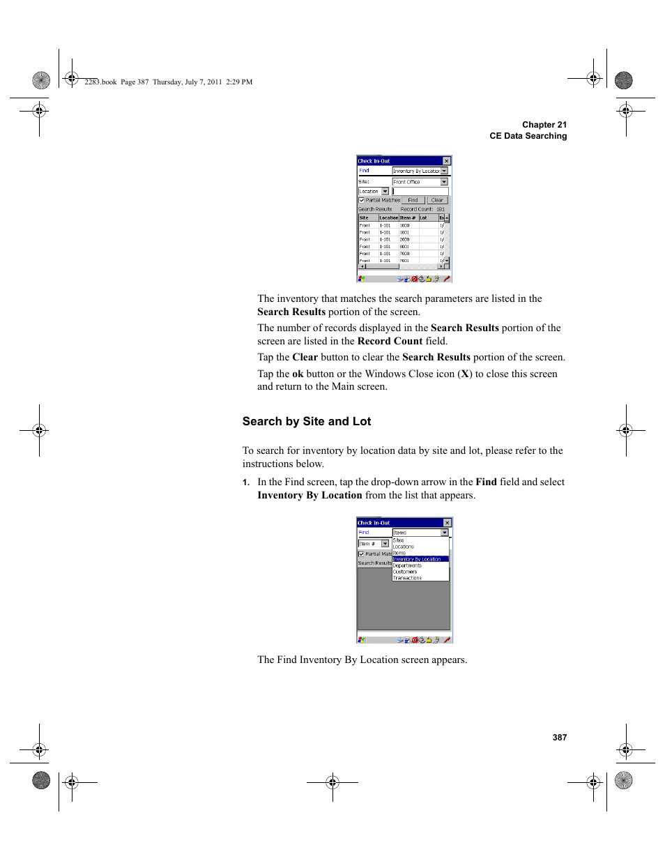 Search by site and lot | IntelliTrack Check In/Out User Manual | Page 417 / 564