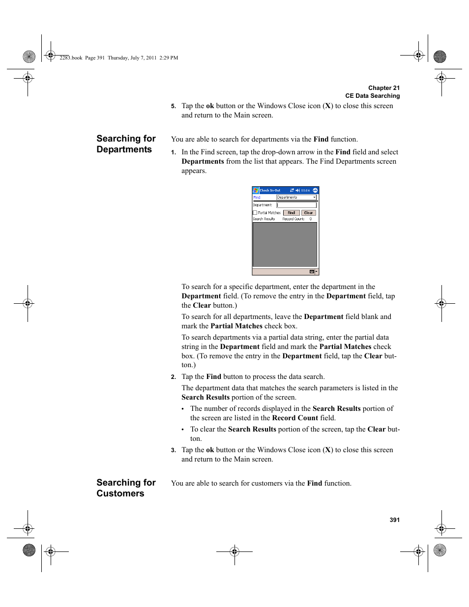 Searching for departments, Searching for customers, Searching for departments searching for customers | IntelliTrack Check In/Out User Manual | Page 421 / 564