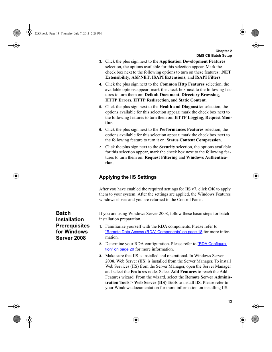 Applying the iis settings, Batch installation prerequisites for windows | IntelliTrack Check In/Out User Manual | Page 43 / 564