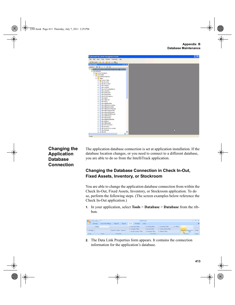 Changing the application database connection, Inventory, or stockroom | IntelliTrack Check In/Out User Manual | Page 443 / 564