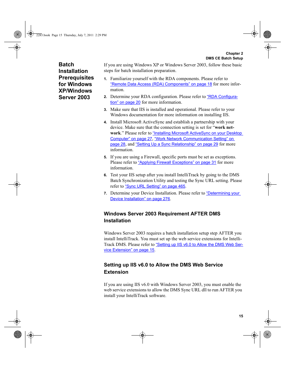 Batch installation prerequisites for windows xp, Windows server 2003, Windows server 2003 requirement after | IntelliTrack Check In/Out User Manual | Page 45 / 564