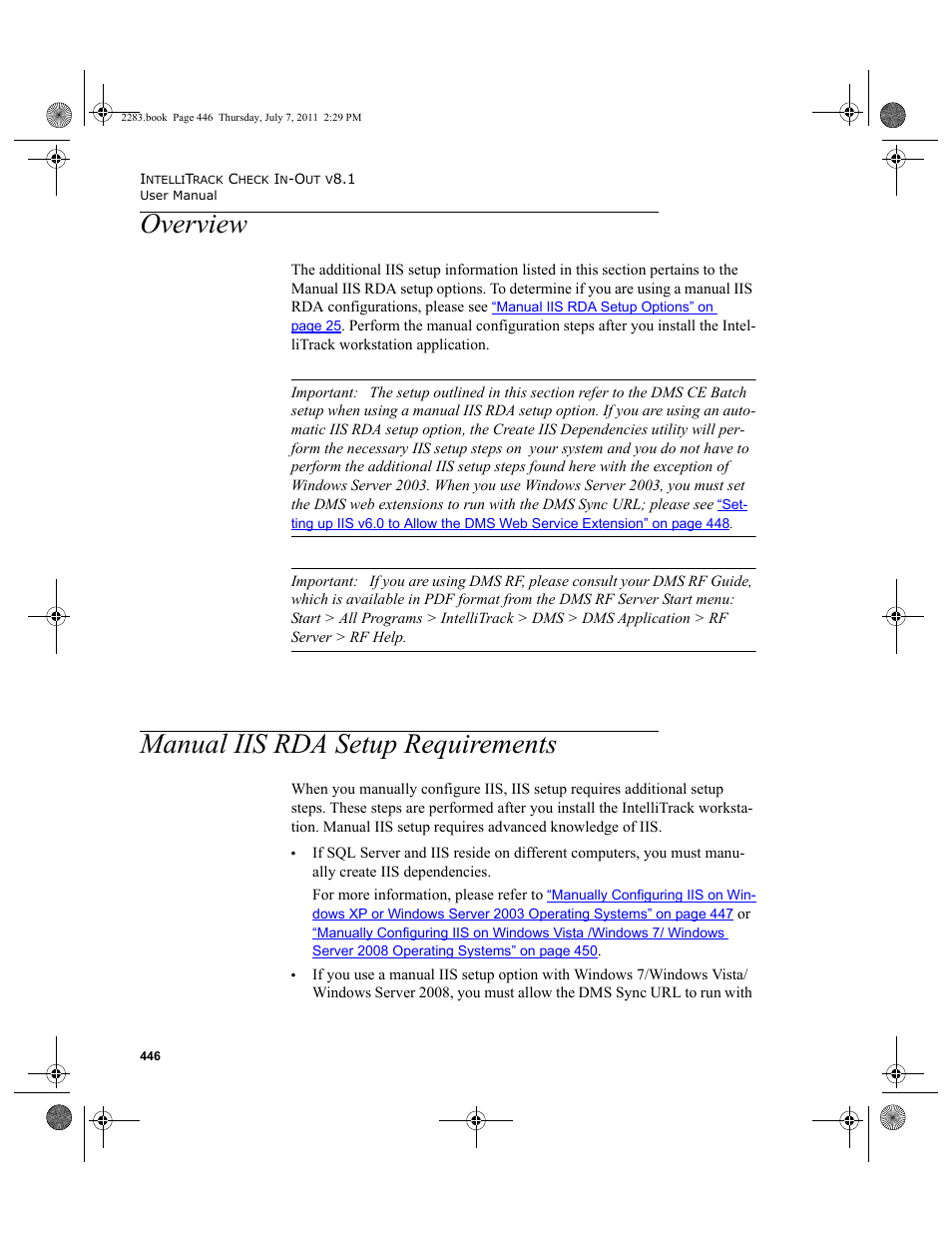 Overview, Manual iis rda setup requirements, Overview manual iis rda setup requirements | IntelliTrack Check In/Out User Manual | Page 476 / 564