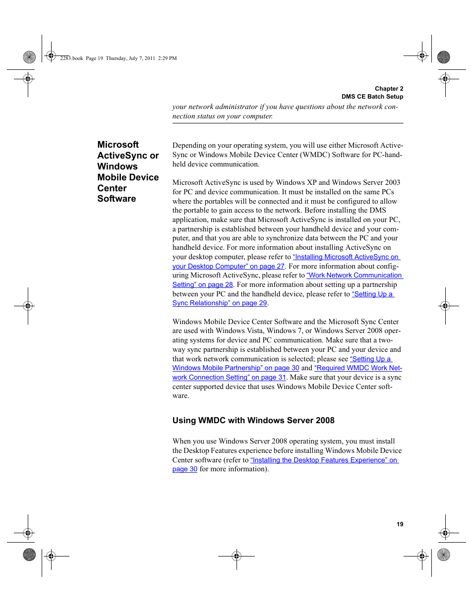 Using wmdc with windows server 2008, Microsoft activesync or windows mobile device, Center software | IntelliTrack Check In/Out User Manual | Page 49 / 564