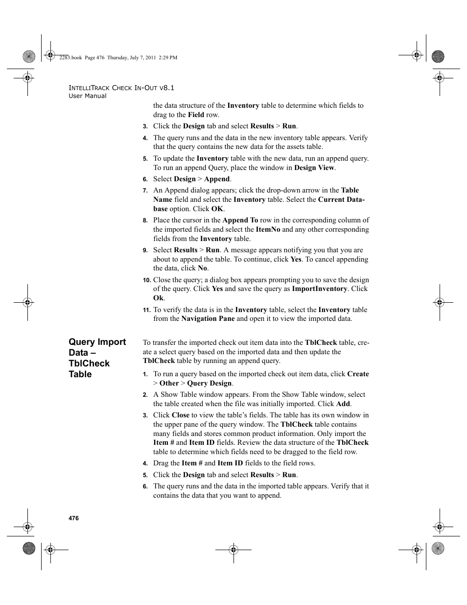 Query import data - tblcheck table, Query import data – tblcheck table | IntelliTrack Check In/Out User Manual | Page 506 / 564