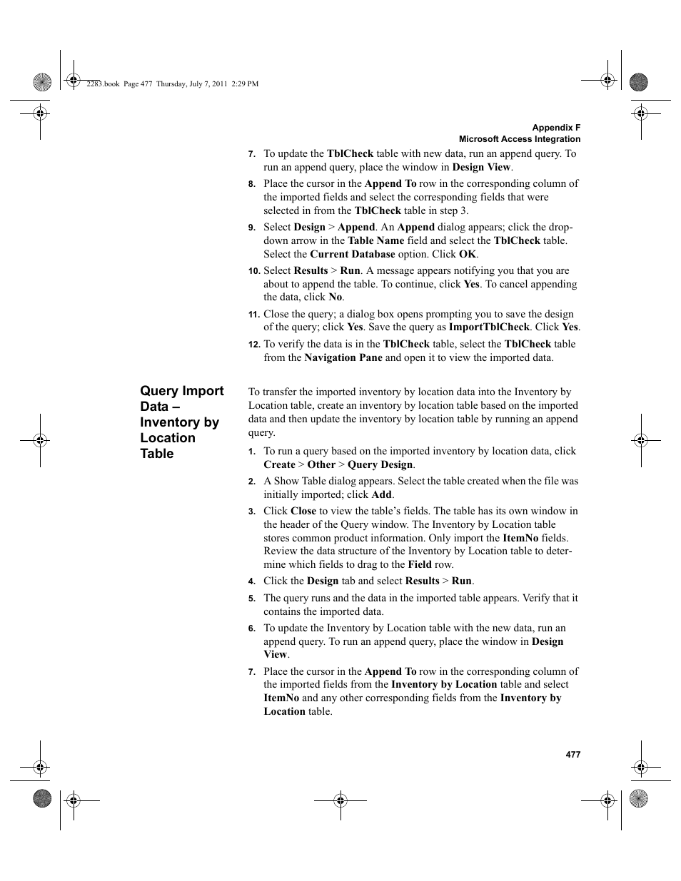 Query import data - inventory by location table, Query import data – inventory by location table, Query import data | IntelliTrack Check In/Out User Manual | Page 507 / 564