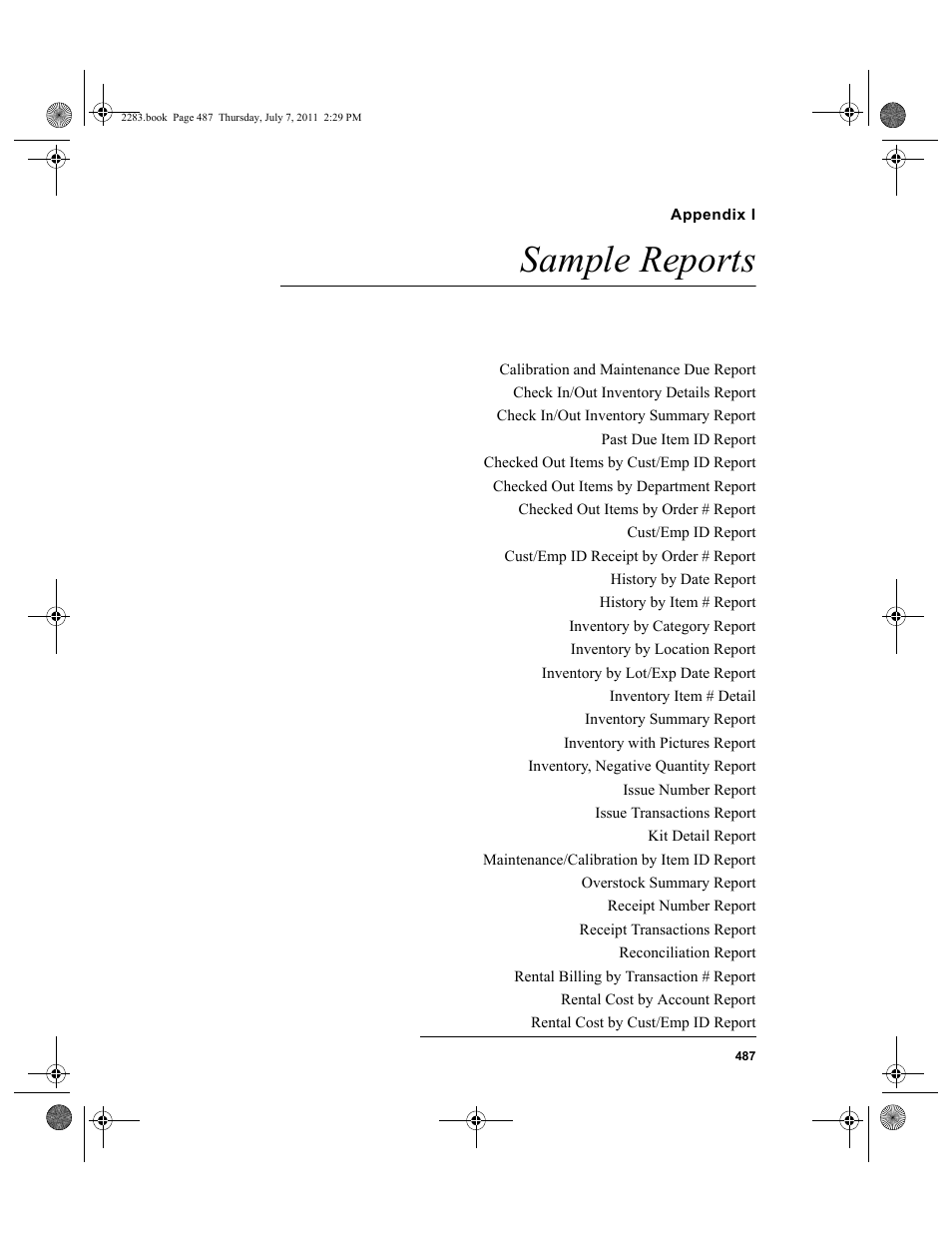 Appendix i, Sample reports, Appendix i: sample reports | IntelliTrack Check In/Out User Manual | Page 517 / 564