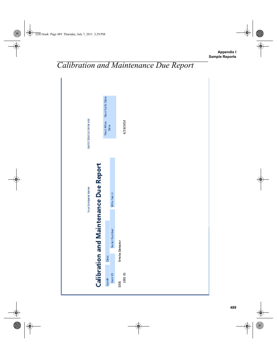 Calibration and maintenance due report | IntelliTrack Check In/Out User Manual | Page 519 / 564