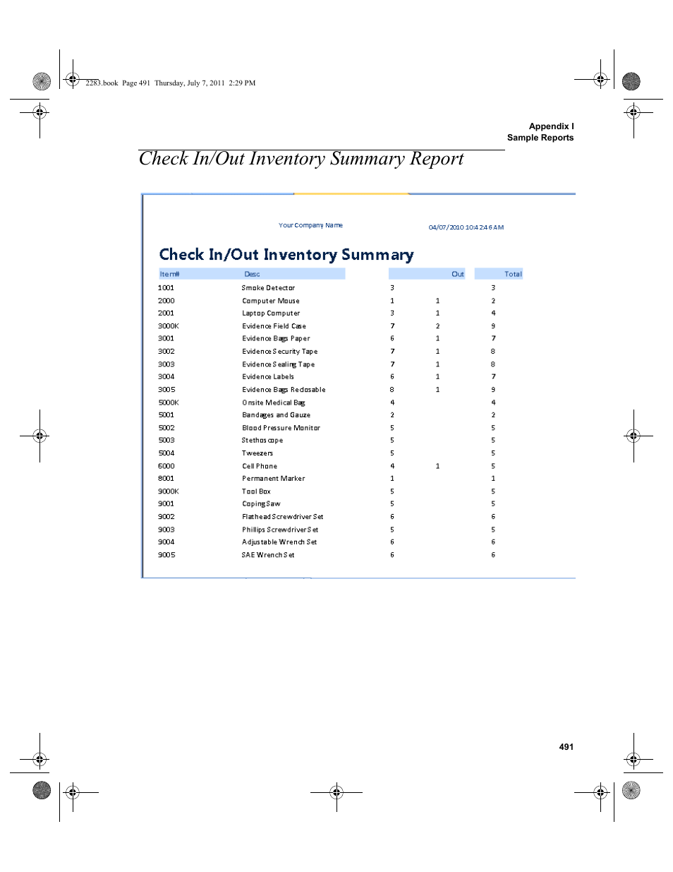 Check in/out inventory summary report | IntelliTrack Check In/Out User Manual | Page 521 / 564