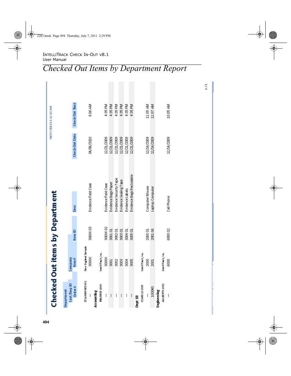 Checked out items by department report | IntelliTrack Check In/Out User Manual | Page 524 / 564