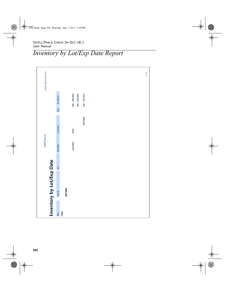 Inventory by lot/exp date report | IntelliTrack Check In/Out User Manual | Page 532 / 564