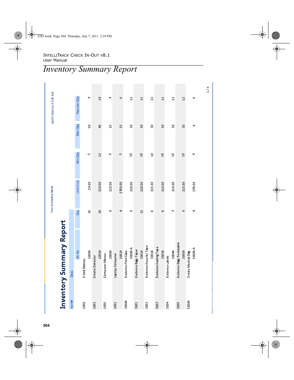 Inventory summary report | IntelliTrack Check In/Out User Manual | Page 534 / 564