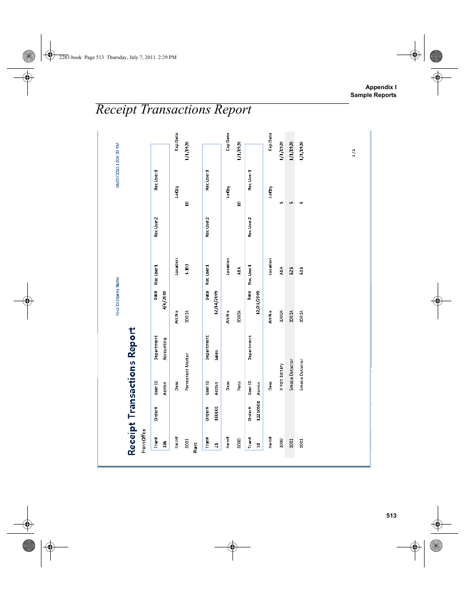 Receipt transactions report | IntelliTrack Check In/Out User Manual | Page 543 / 564