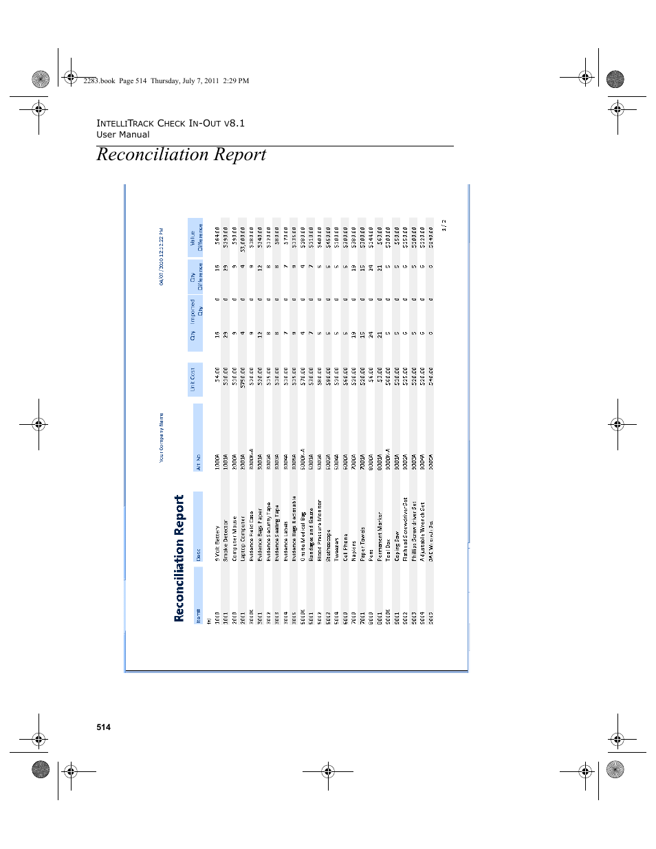 Reconciliation report | IntelliTrack Check In/Out User Manual | Page 544 / 564