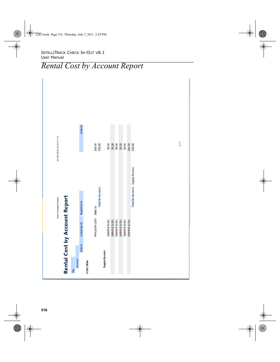 Rental cost by account report | IntelliTrack Check In/Out User Manual | Page 546 / 564