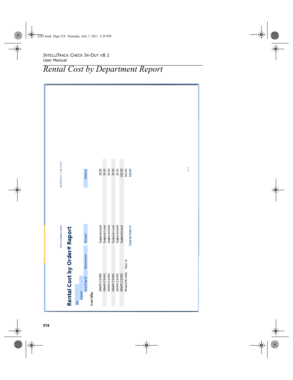 Rental cost by department report | IntelliTrack Check In/Out User Manual | Page 548 / 564