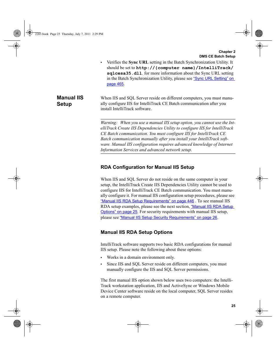 Manual iis setup, Rda configuration for manual iis setup, Manual iis rda setup options | IntelliTrack Check In/Out User Manual | Page 55 / 564