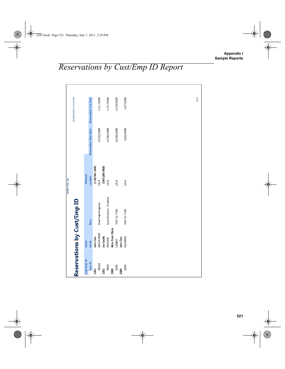 Reservations by cust/emp id report | IntelliTrack Check In/Out User Manual | Page 551 / 564