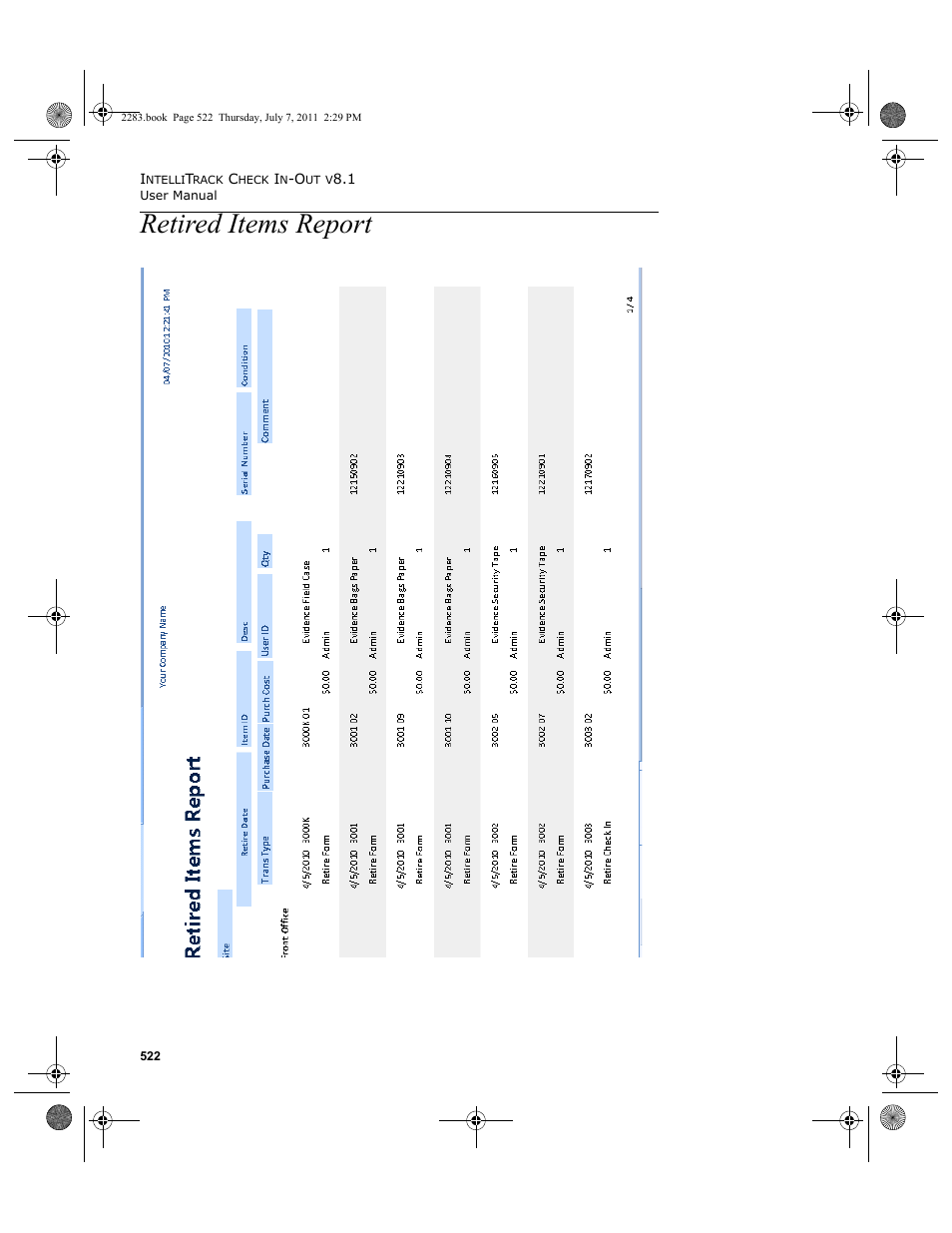 Retired items report | IntelliTrack Check In/Out User Manual | Page 552 / 564