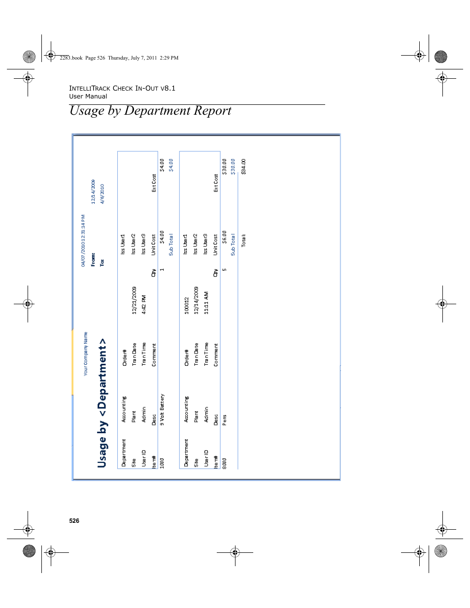 Usage by department report | IntelliTrack Check In/Out User Manual | Page 556 / 564