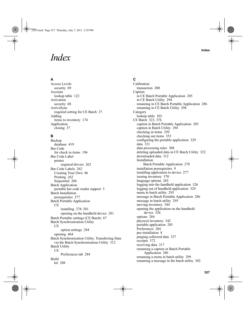 Index | IntelliTrack Check In/Out User Manual | Page 557 / 564