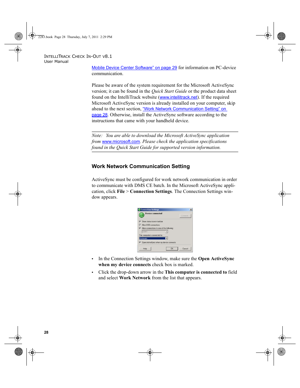 Work network communication setting, Work network communication setting” on, Ync, please refer to | Work network communication, Work | IntelliTrack Check In/Out User Manual | Page 58 / 564