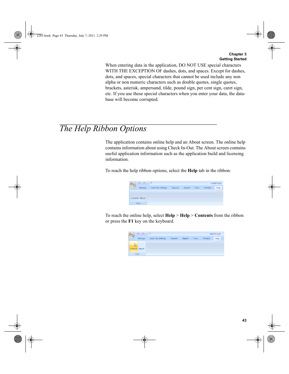 The help ribbon options | IntelliTrack Check In/Out User Manual | Page 73 / 564