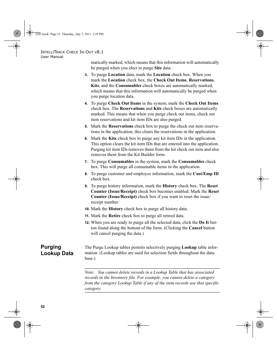 Purging lookup data | IntelliTrack Check In/Out User Manual | Page 82 / 564