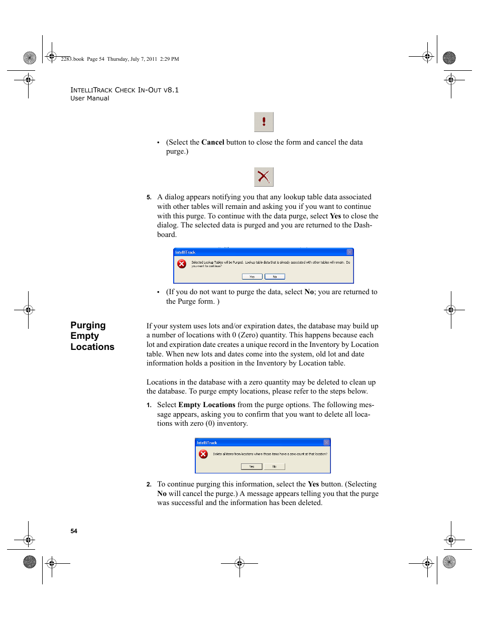 Purging empty locations | IntelliTrack Check In/Out User Manual | Page 84 / 564