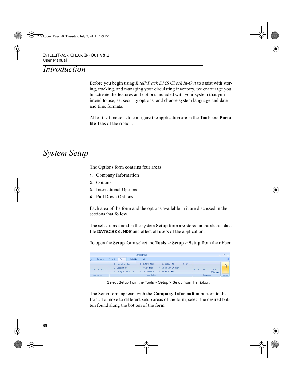 Introduction, System setup, Introduction system setup | IntelliTrack Check In/Out User Manual | Page 88 / 564