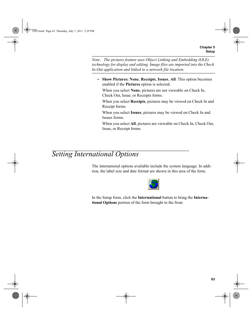 Setting international options | IntelliTrack Check In/Out User Manual | Page 93 / 564