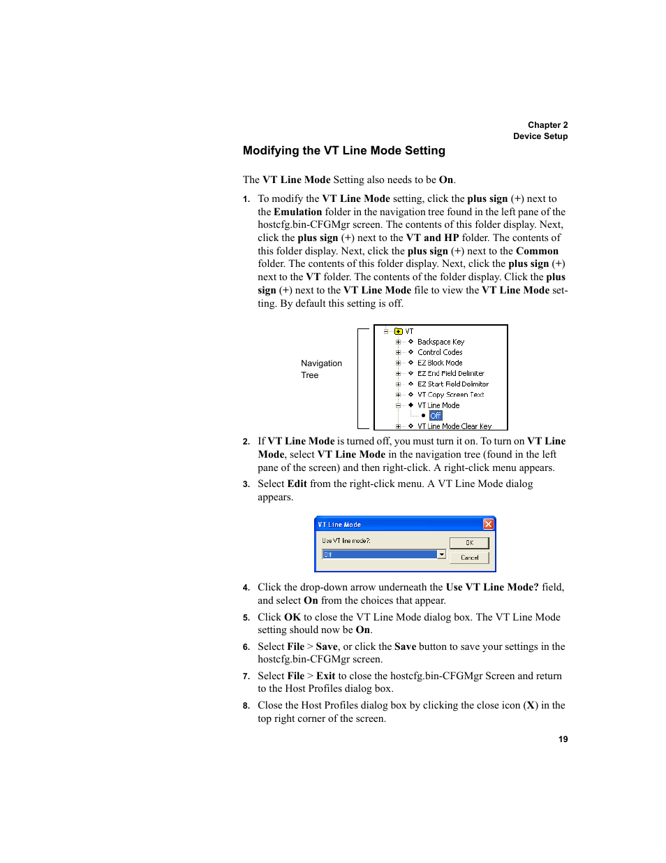 Modifying the vt line mode setting | IntelliTrack Check In/Out User Manual | Page 29 / 102