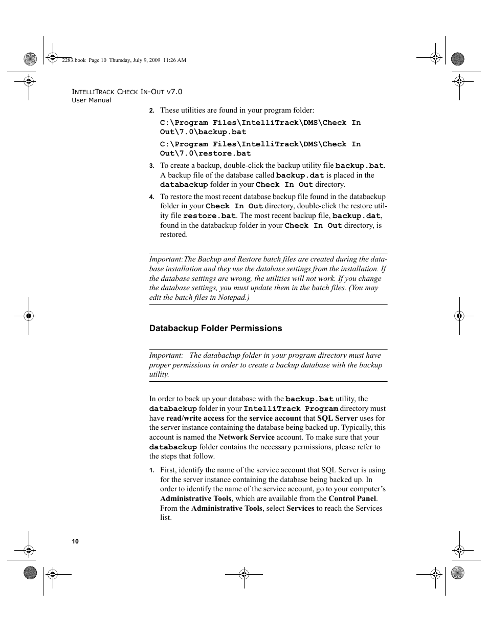 Databackup folder permissions | IntelliTrack Check In/Out User Manual | Page 38 / 474