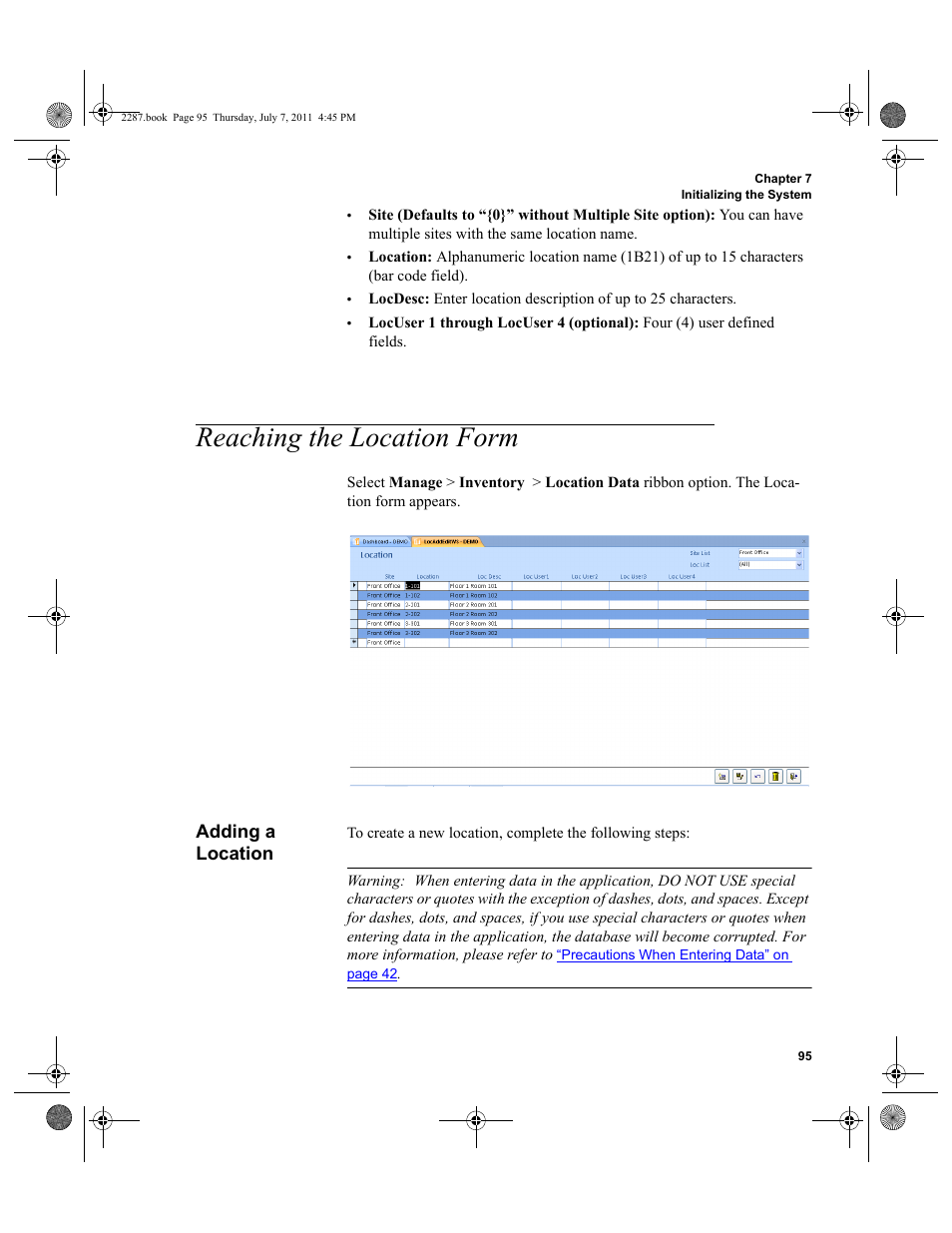 Reaching the location form, Adding a location | IntelliTrack Inventory Management User Manual | Page 121 / 366