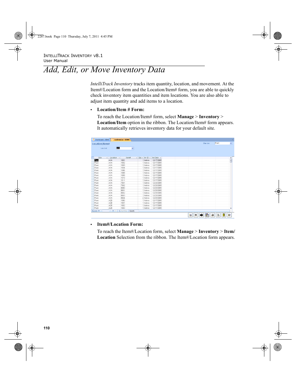 Add, edit, or move inventory data | IntelliTrack Inventory Management User Manual | Page 136 / 366