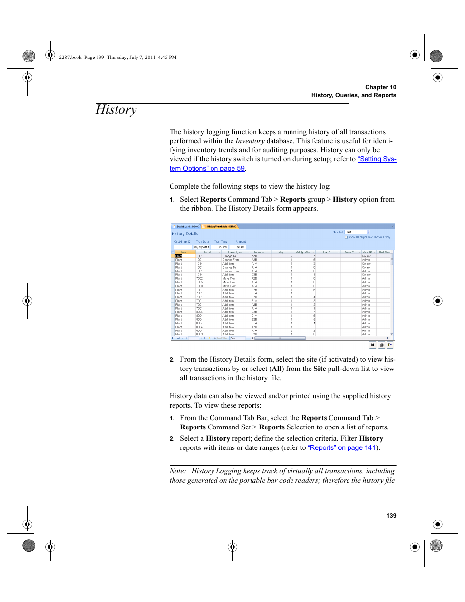 History | IntelliTrack Inventory Management User Manual | Page 165 / 366