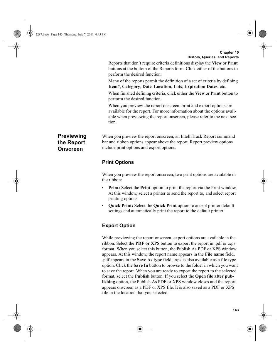 Previewing the report onscreen | IntelliTrack Inventory Management User Manual | Page 169 / 366