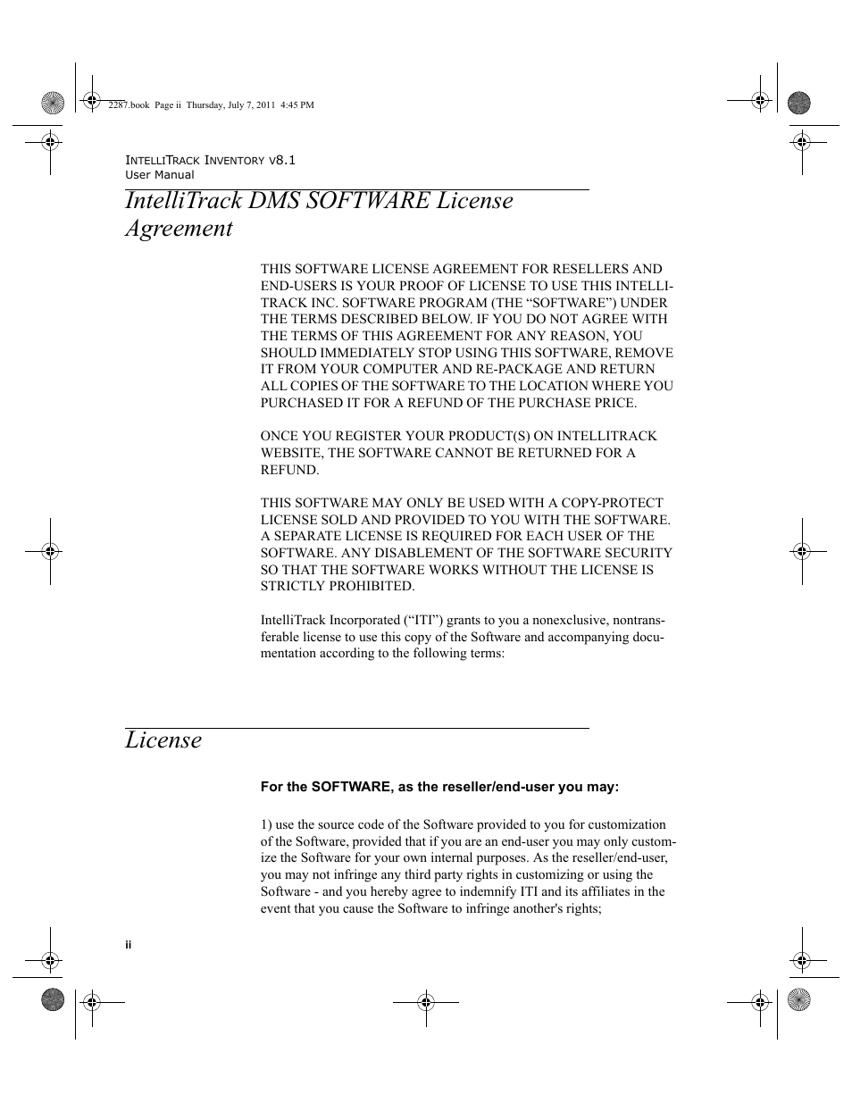 Intellitrack dms software license agreement, License | IntelliTrack Inventory Management User Manual | Page 2 / 366