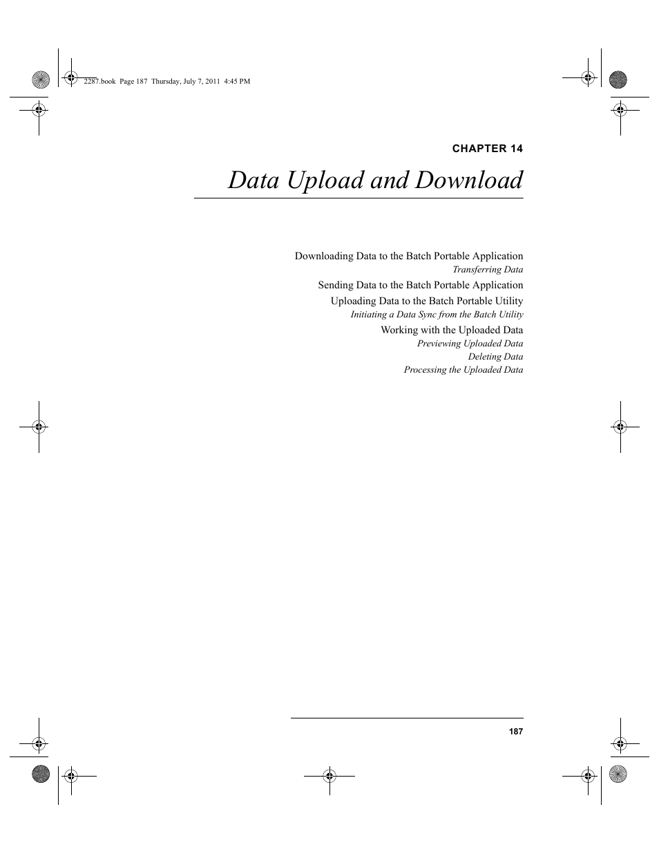 Chapter 14, Data upload and download, Chapter 14: data upload and download | IntelliTrack Inventory Management User Manual | Page 213 / 366